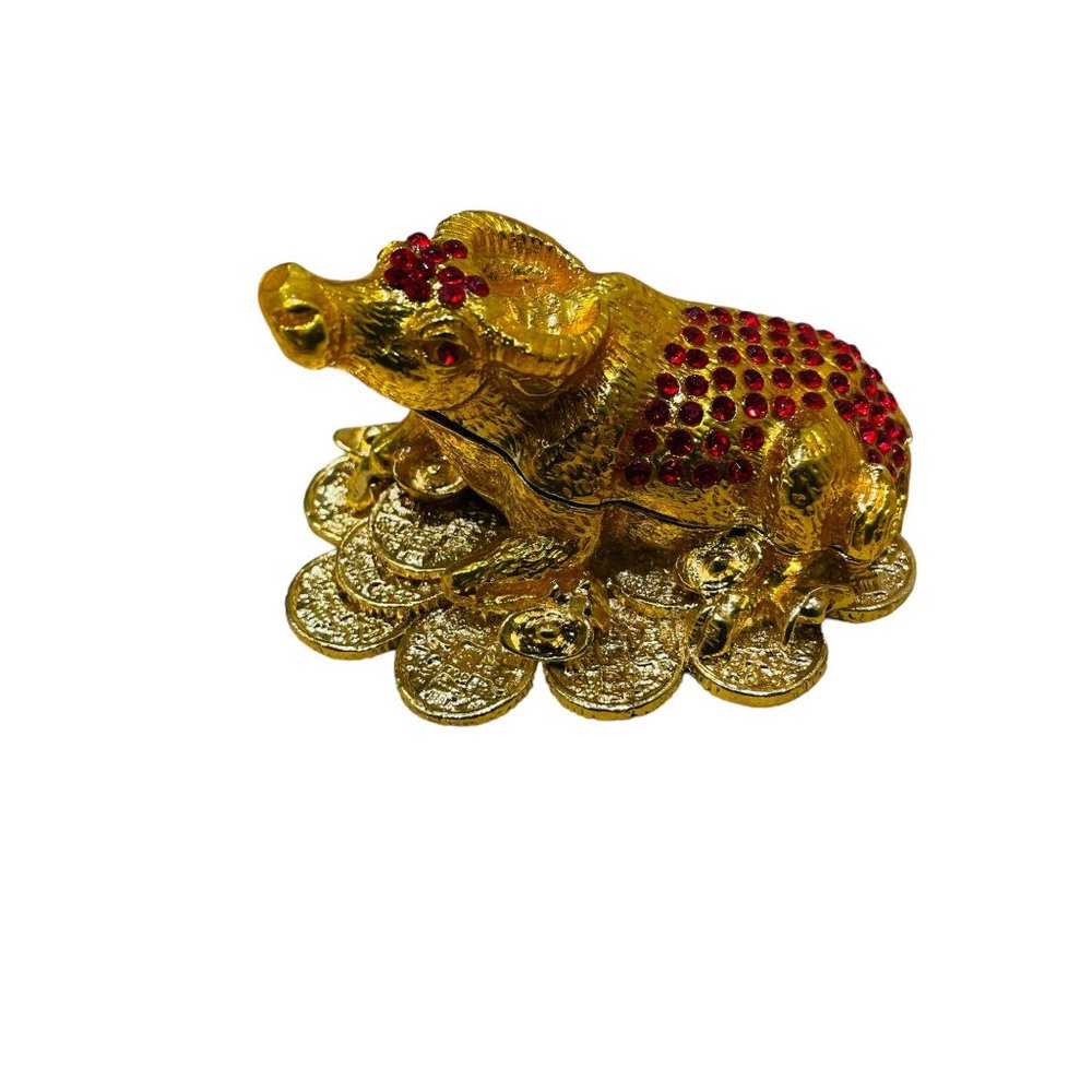 Unbranded Bull Trinket Box Unisex Small Gold Red Rhinestone Feng Shui Prosperity